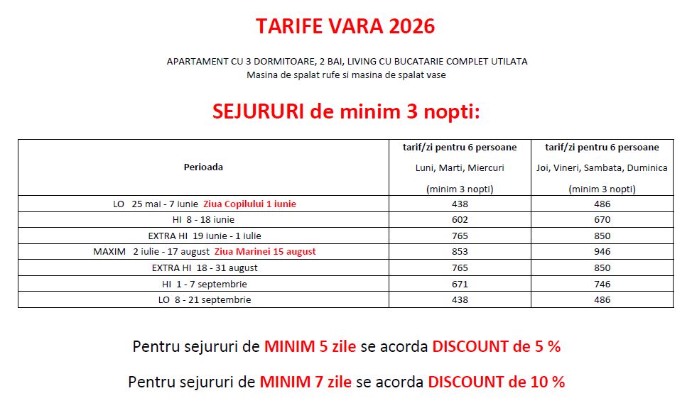 Tarife Mamaia 2026